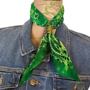 Hand-Crafted Bleached Out Tie-Dyed Cotton Bandanas - 1 Green, 1 Orange, 1 Ring